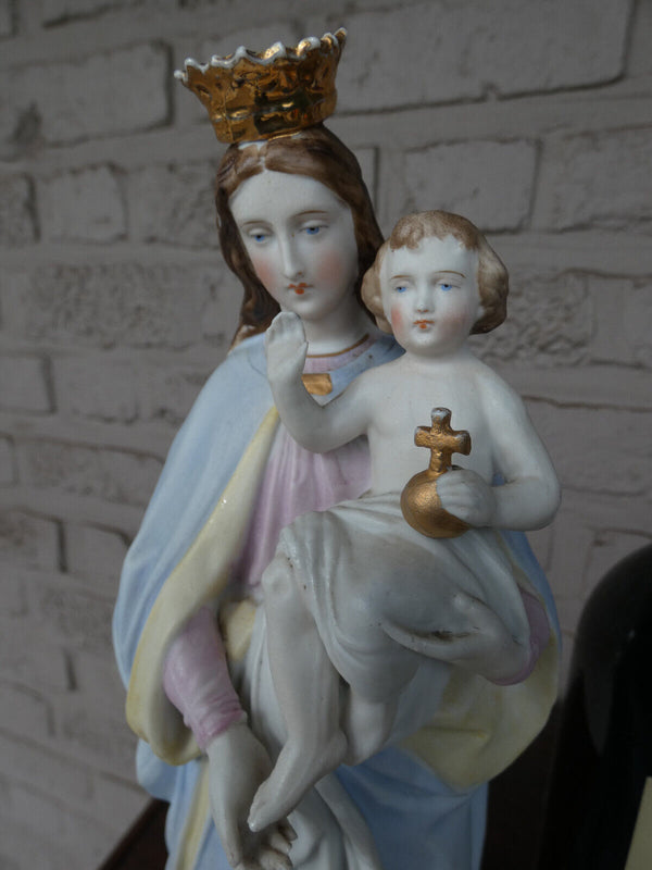 Antique Bisque porcelain vieux andenne soft pastel madonna child statue religiou