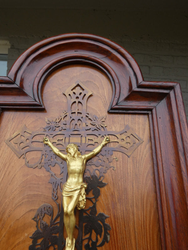 Vintage Wood metal crucifix cross framed Religious plaque rare 1950