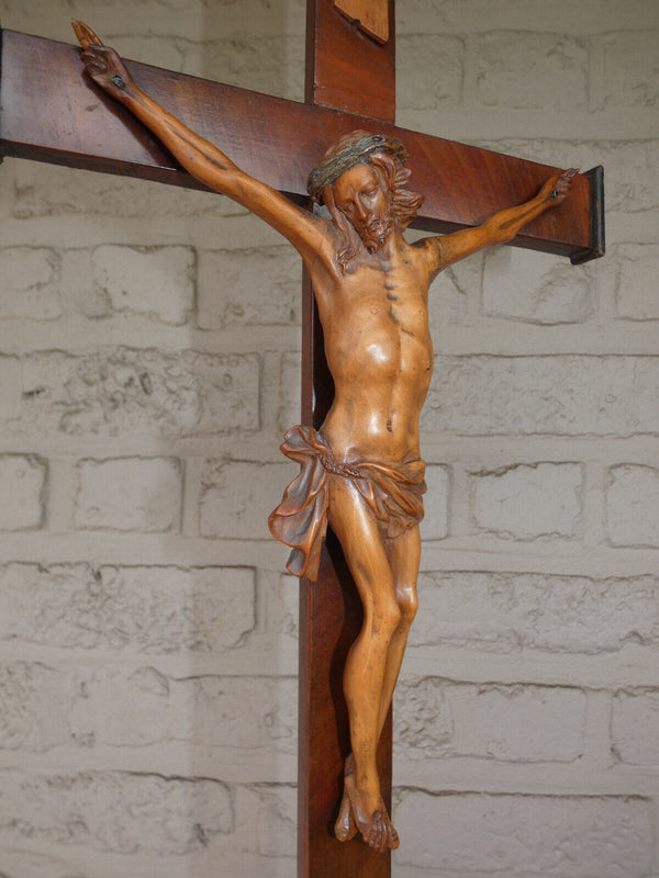 Antique 1900s Wood carved Crucifix french