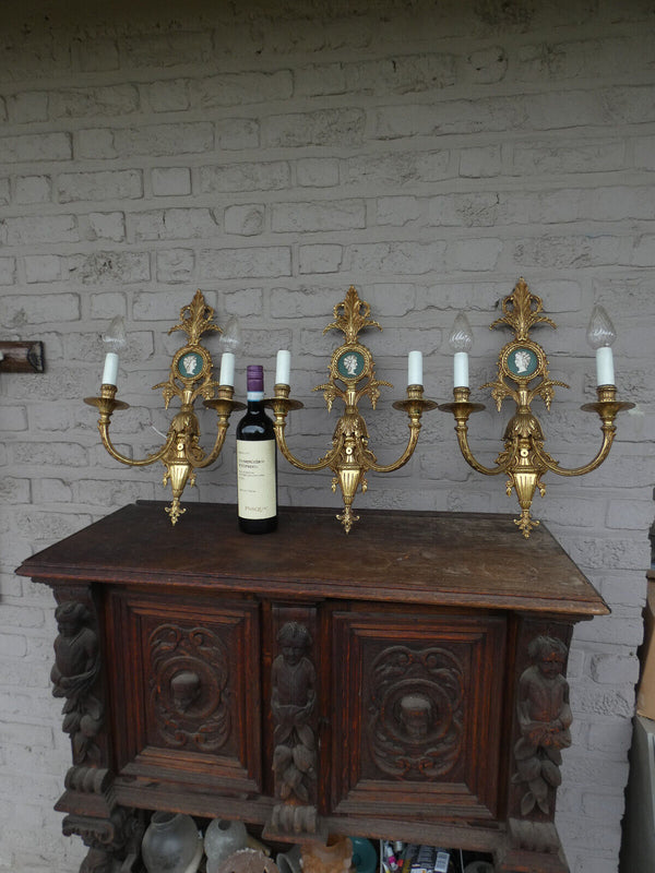 Set 3 Vintage Bronze large Wall lights sconces portrait medaillon