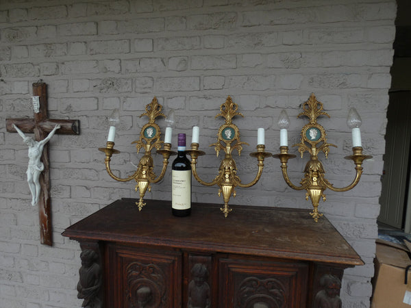 Set 3 Vintage Bronze large Wall lights sconces portrait medaillon