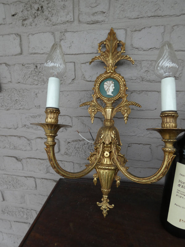 Set 3 Vintage Bronze large Wall lights sconces portrait medaillon