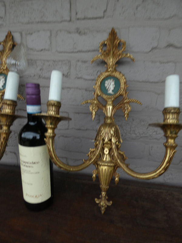 Set 3 Vintage Bronze large Wall lights sconces portrait medaillon