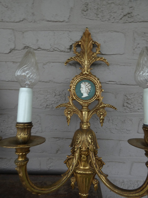 Set 3 Vintage Bronze large Wall lights sconces portrait medaillon