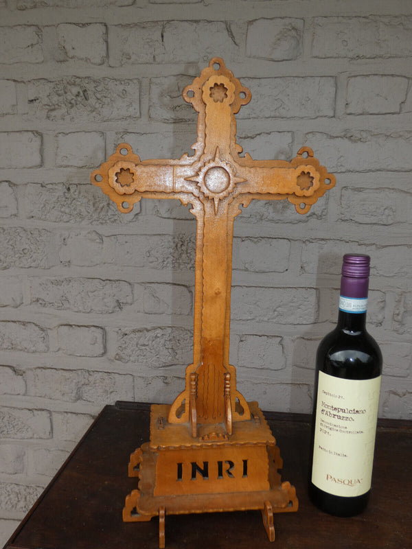 Antique wood carved inri crucifix religious