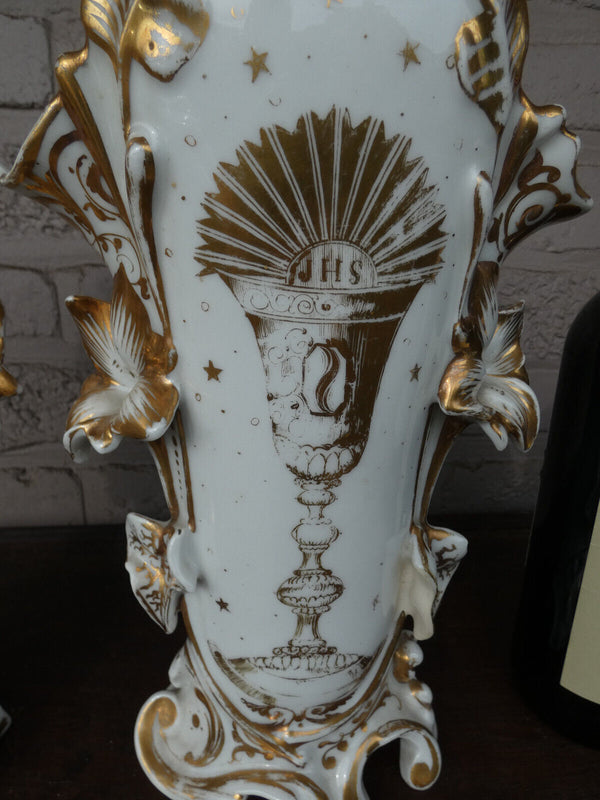 Antique 1900s vieux paris porcelain Religious Vases