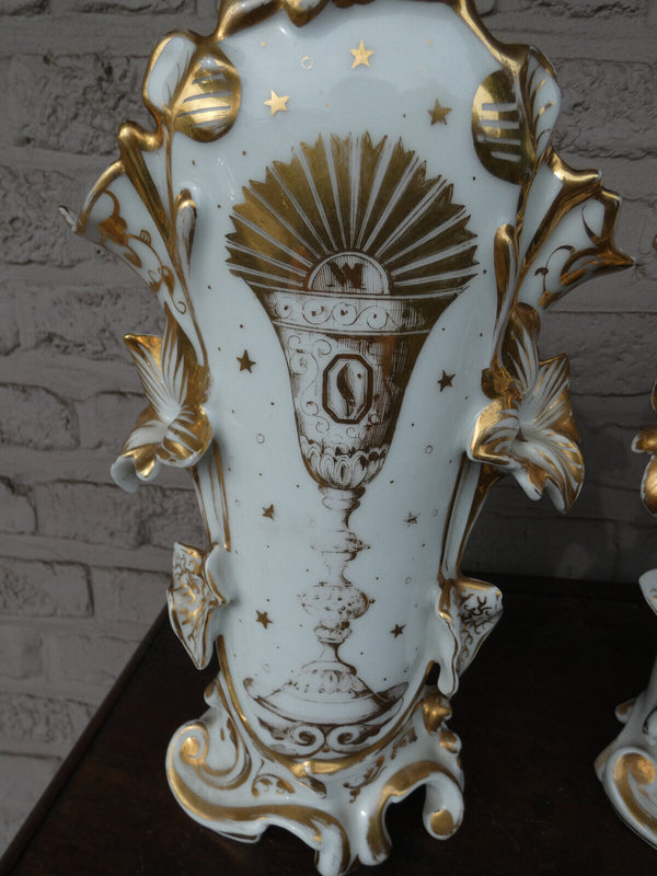 Antique 1900s vieux paris porcelain Religious Vases