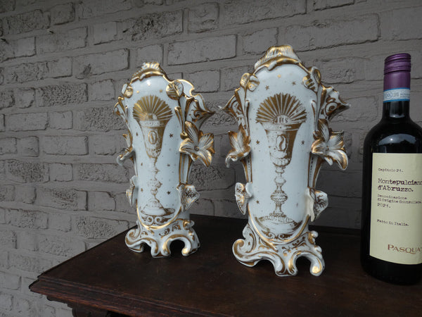 Antique 1900s vieux paris porcelain Religious Vases