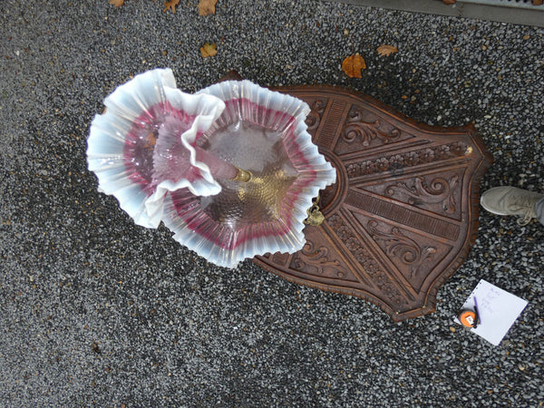 Antique French bronze putti cherub centerpiece murano pink glass milieu table