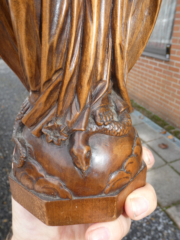 Antique Flanders School wood carved madonna statue sculpture religious