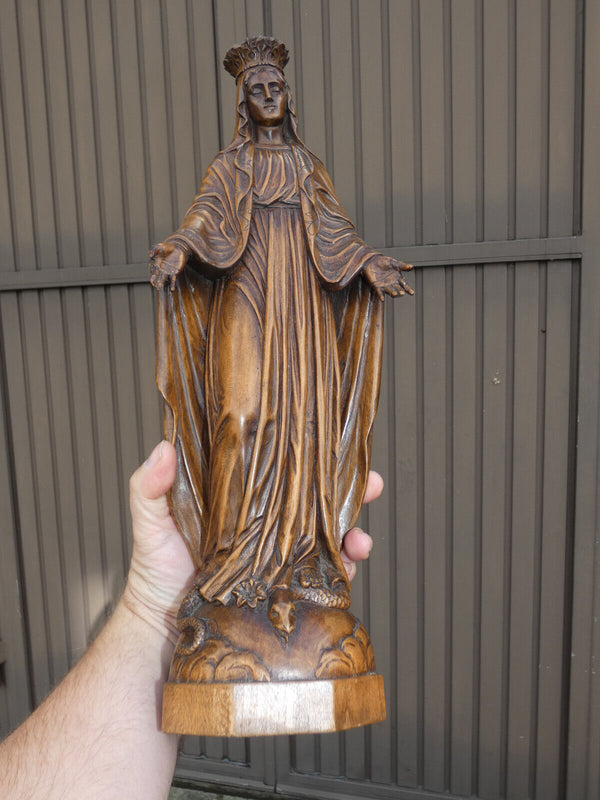 Antique Flanders School wood carved madonna statue sculpture religious