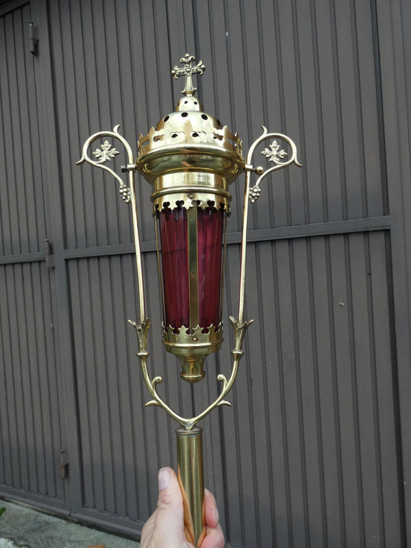 Antique french procession Lamp Red glass religious