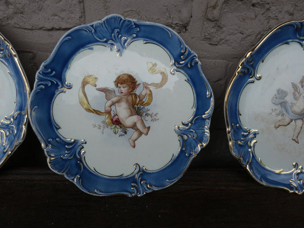 Set 4 vintage 50s porcelain putti cherub romantic figural plates