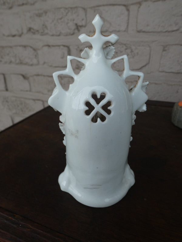 Antique French old paris porcelain chapel niche holy water font flowers madonna