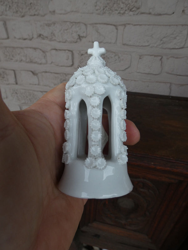 Antique French old paris porcelain chapel niche holy water font flowers madonna