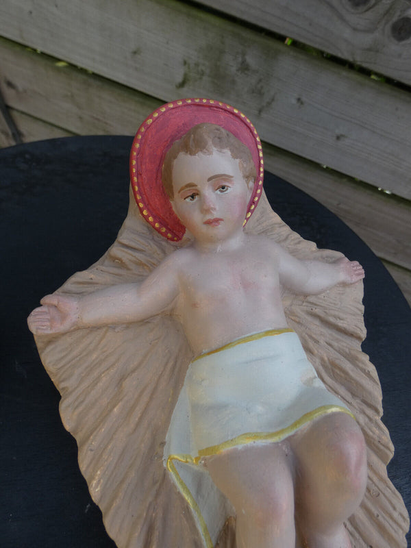 Antique French chalk nativity baby jesus statue religious