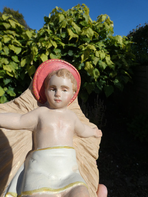 Antique French chalk nativity baby jesus statue religious