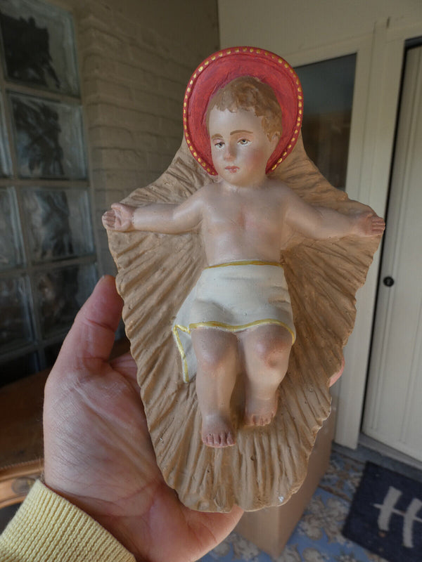 Antique French chalk nativity baby jesus statue religious