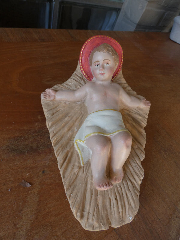 Antique French chalk nativity baby jesus statue religious