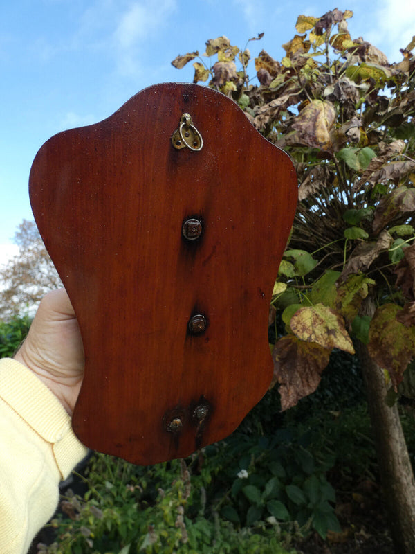 Antique Wood metal relief christ head Holy water font plaque religious