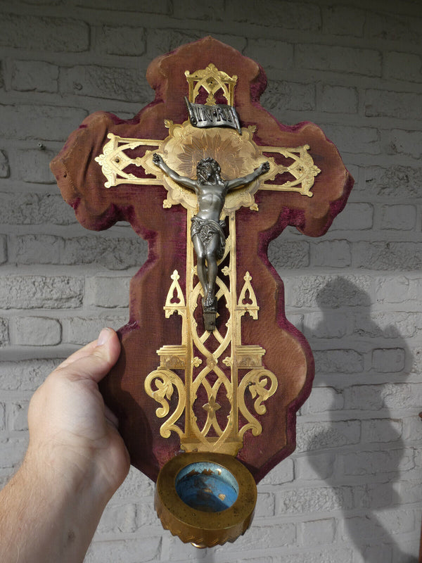 Antique French large Holy water font plaque religious crucifix