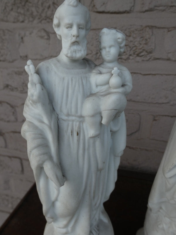 PAIR antique LETU MAUGER french bisque porcelain joseph mary jesus statue set