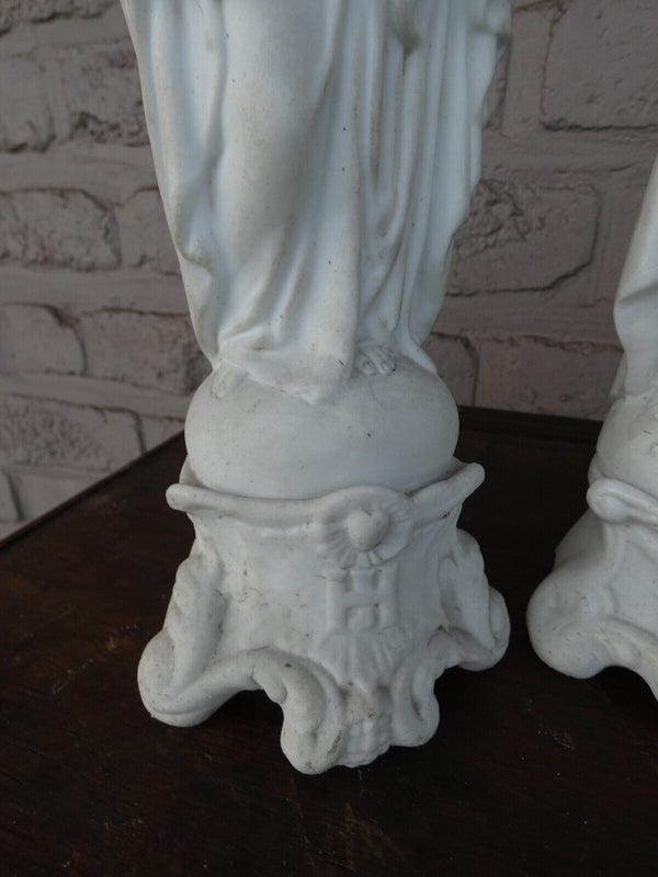 PAIR antique LETU MAUGER french bisque porcelain joseph mary jesus statue set