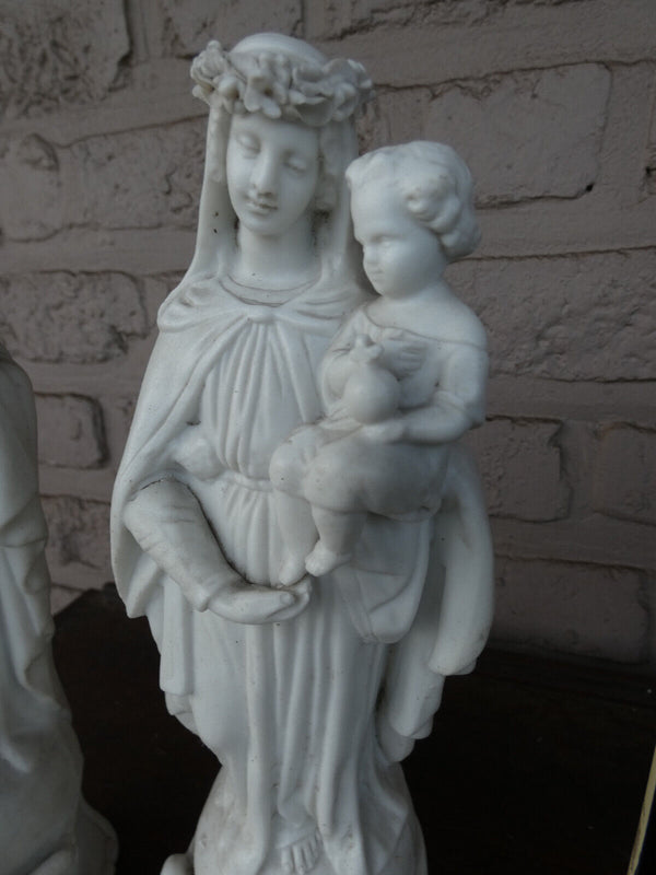 PAIR antique LETU MAUGER french bisque porcelain joseph mary jesus statue set