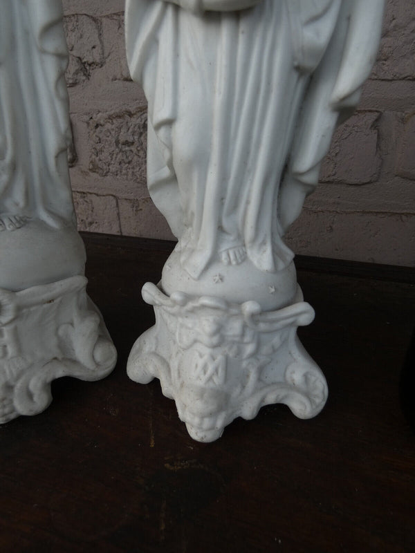 PAIR antique LETU MAUGER french bisque porcelain joseph mary jesus statue set