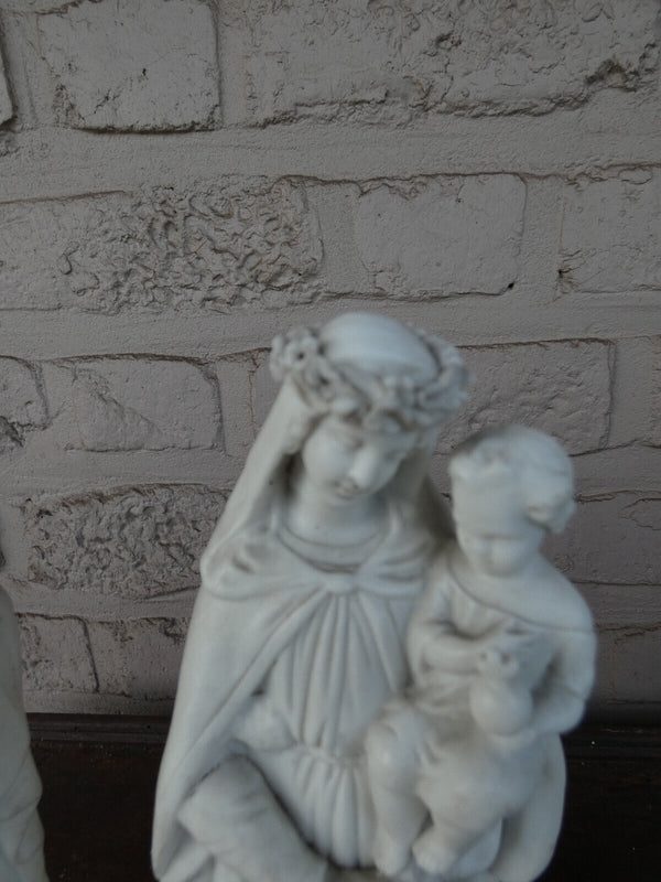 PAIR antique LETU MAUGER french bisque porcelain joseph mary jesus statue set