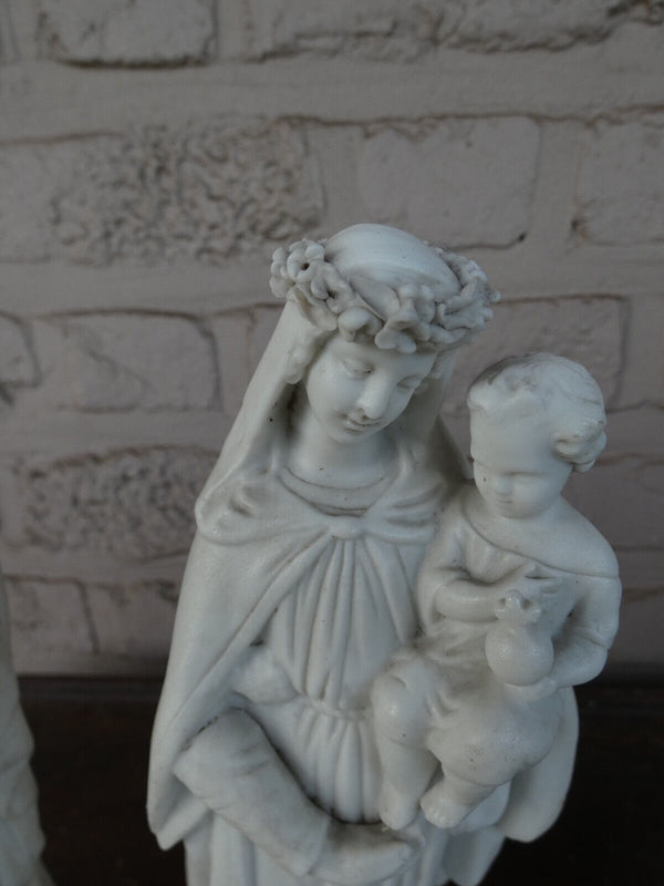 PAIR antique LETU MAUGER french bisque porcelain joseph mary jesus statue set