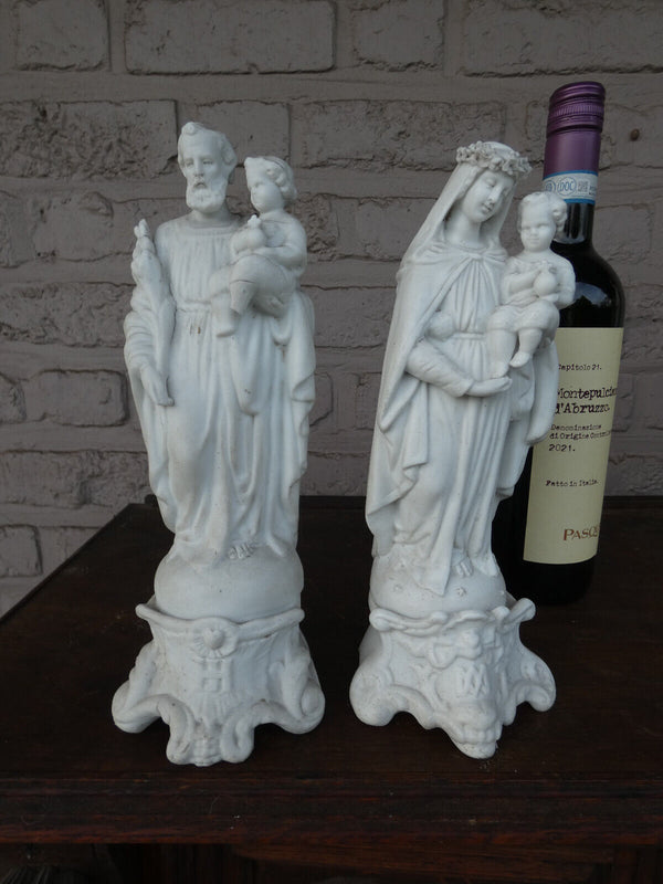 PAIR antique LETU MAUGER french bisque porcelain joseph mary jesus statue set