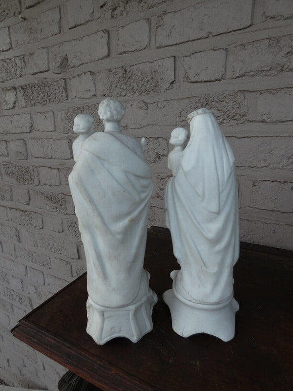 PAIR antique LETU MAUGER french bisque porcelain joseph mary jesus statue set