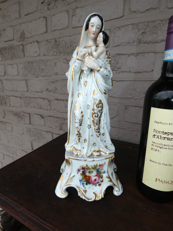 Antique vieux paris porcelain Madonna child statue figurine religious