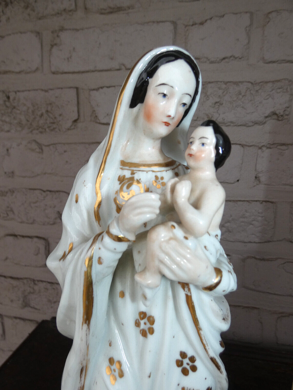 Antique vieux paris porcelain Madonna child statue figurine religious