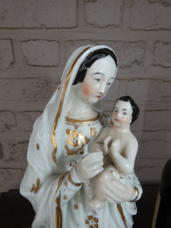 Antique vieux paris porcelain Madonna child statue figurine religious