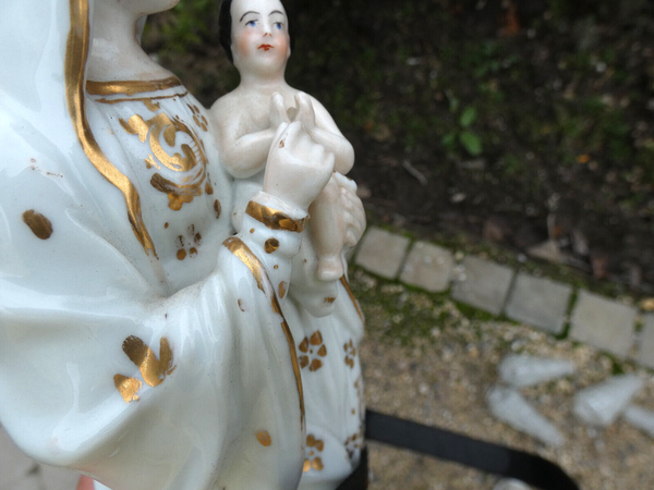 Antique vieux paris porcelain Madonna child statue figurine religious