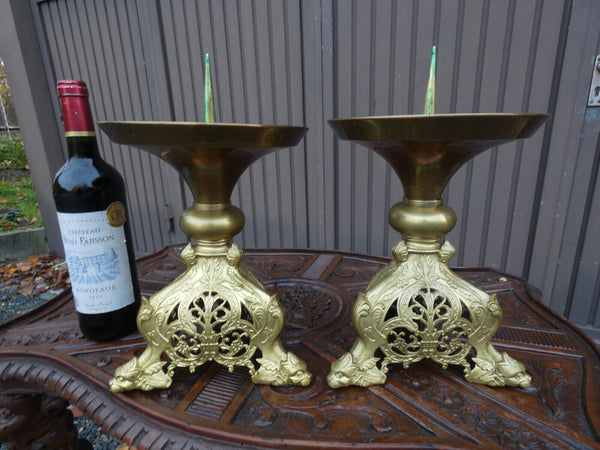 PAIR bronze  church altar candlestick Candle holder dragon paws religious