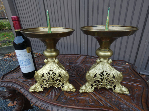 PAIR bronze  church altar candlestick Candle holder dragon paws religious