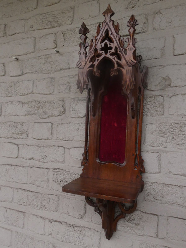 Antique french neo gothic wood carving Wall console niche chapel religious