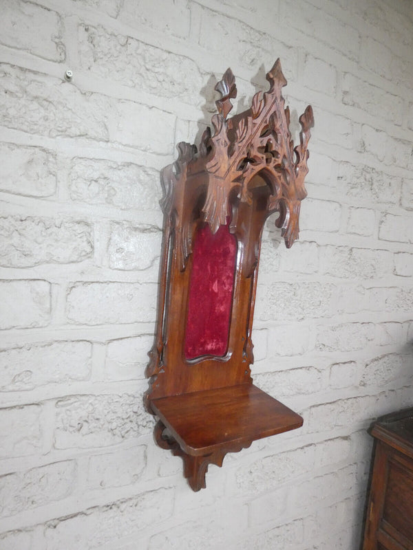 Antique french neo gothic wood carving Wall console niche chapel religious