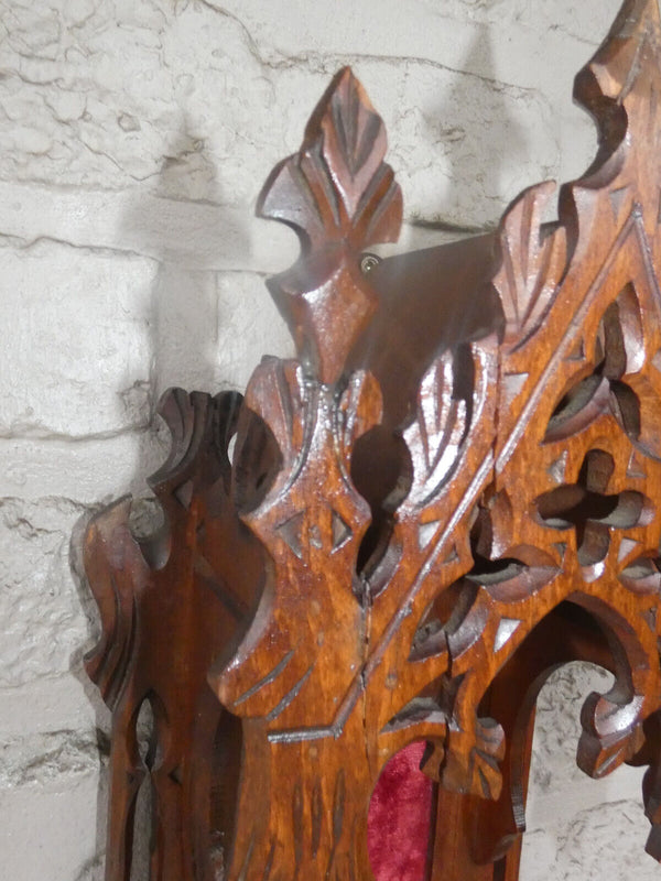 Antique french neo gothic wood carving Wall console niche chapel religious