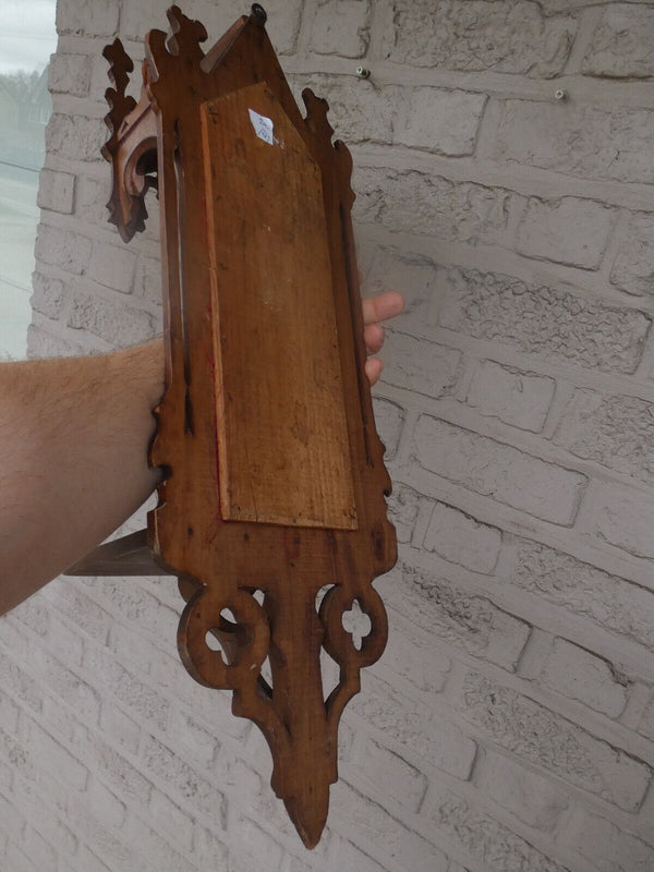 Antique french neo gothic wood carving Wall console niche chapel religious