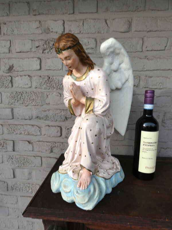 Antique LARGE kneeling Angel Religious sculpture statue rare