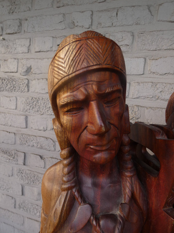 PAIR LARGE wood carved native american Tribal art bookends mid 20thc