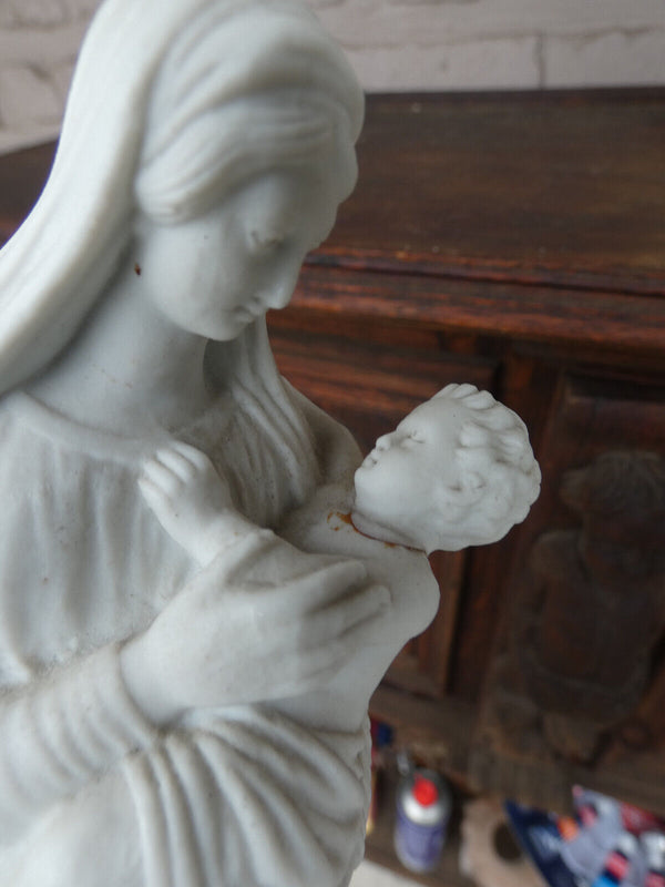 Antique bisque porcelain madonna child statue figurine