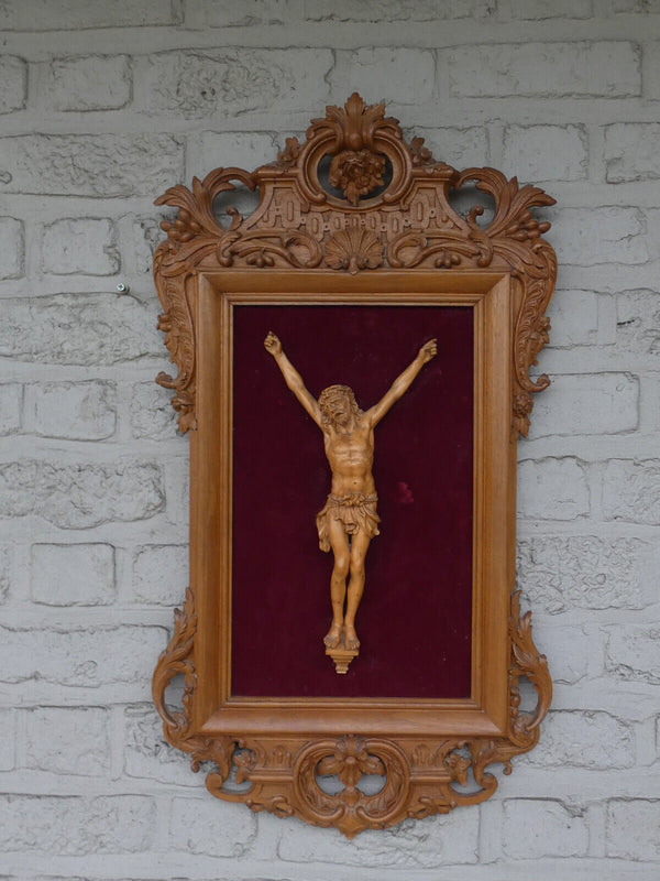 Antique BLack forest german wood carving Wall plaque crucifix rare religious