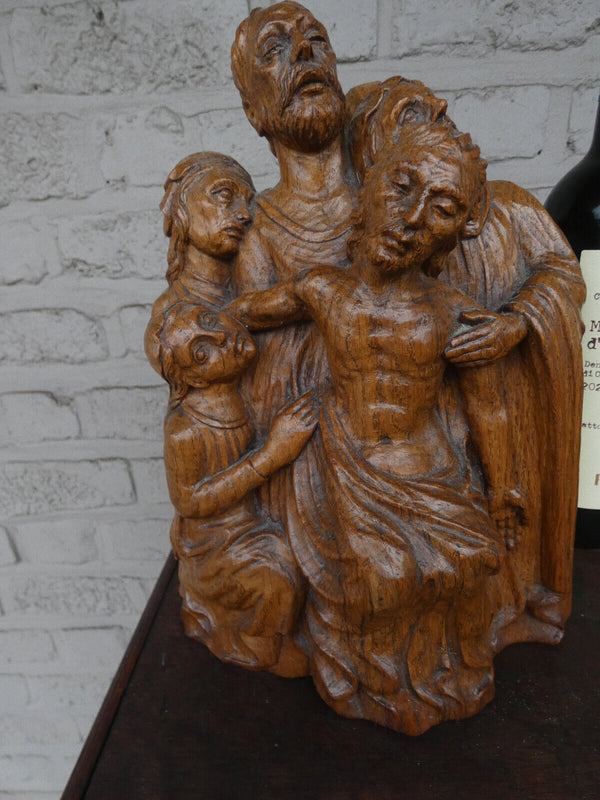 Antique Flemish wood carved statue sculpture deposition christ jesus rare