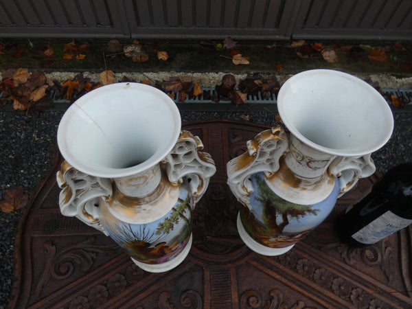 PAIR antique vieux paris porcelain paint romantic Vases