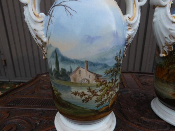 PAIR antique vieux paris porcelain paint romantic Vases